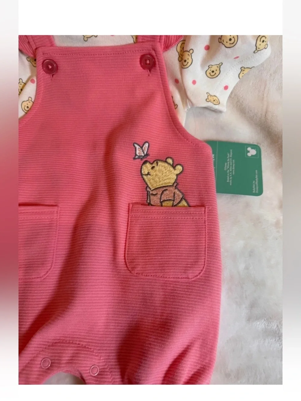 Disney Pink Winnie the Pooh Overalls Shorts Set with Matching Hat